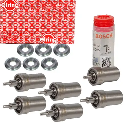 6x BOSCH Einspritzd&uuml;se Zapfend&uuml;se + ELRING Dichtring f&uuml;r MERCEDES W124 W463 300 D OM603