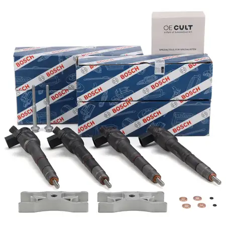 4x BOSCH Einspritzd&uuml;se + Halter + Schraube f&uuml;r VW Golf 6 Passat B7 Tiguan Touran 2.0 TDI