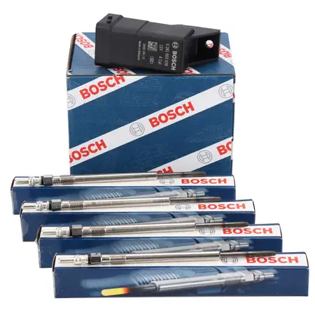 BOSCH Steuerger&auml;t Gl&uuml;hzeit + 4x Gl&uuml;hkerze f&uuml;r FIAT Ducato 244 IVECO Daily 4 5 6 2.3/3.0 D