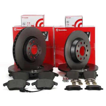 BREMBO Bremsscheiben + Bel&auml;ge + Wako f&uuml;r AUDI A3 8P SKODA Octavia 3 Golf 5 vorne + hinten