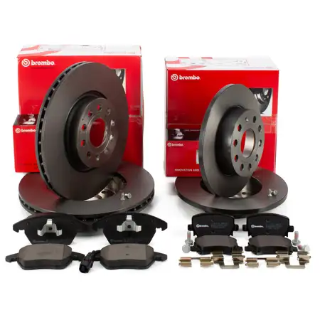 BREMBO Bremsscheiben + Bel&auml;ge + Wako vorne + hinten f&uuml;r AUDI A3 8P VW Caddy 3 Golf 5