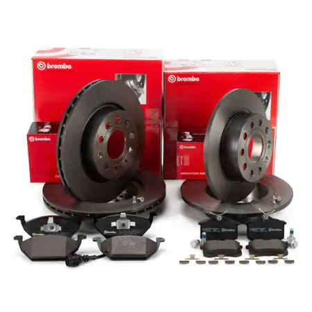 BREMBO Bremsscheiben + Bel&auml;ge + Wako f&uuml;r AUDI A3 8P Leon Octavia 3 GOLF 5 6 vorne + hinten