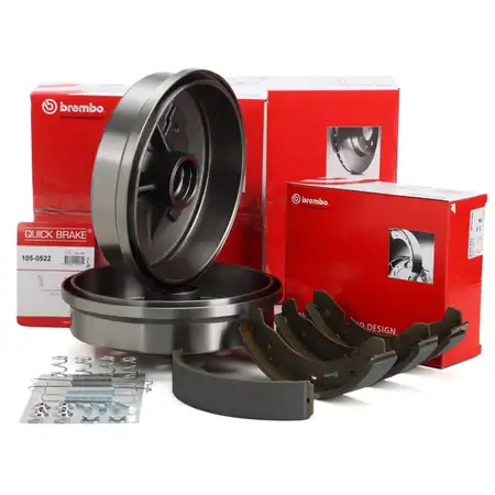 BREMBO Bremstrommeln + Bremsbacken f&uuml;r VW K&auml;fer 1200 1.2 1300 1.3 34/37/40/44 PS vorne