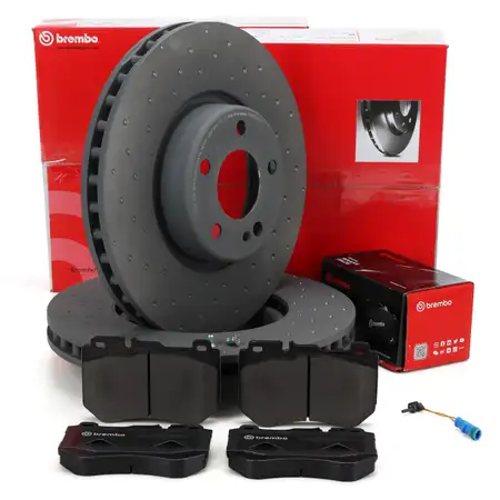 BREMBO Brake Discs + Pads + Sensor for MERCEDES W205 S205 C205 with Sport Package (Front)