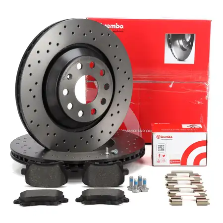 BREMBO XTRA Bremsscheiben + Bel&auml;ge f&uuml;r VW Golf 5 6 GTI/R Scirocco AUDI A3 V6 S3 8P hinten