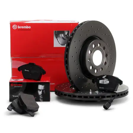 BREMBO XTRA Bremsscheiben + Bel&auml;ge + Wako f&uuml;r AUDI A1 A3 8P SEAT SKODA Golf 5 Passat vorne