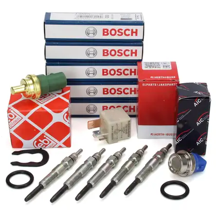 5x BOSCH Gl&uuml;hkerze + Vorgl&uuml;hrelais 103 + G62 Geber f&uuml;r VW Transporter T4 2.5 TDI