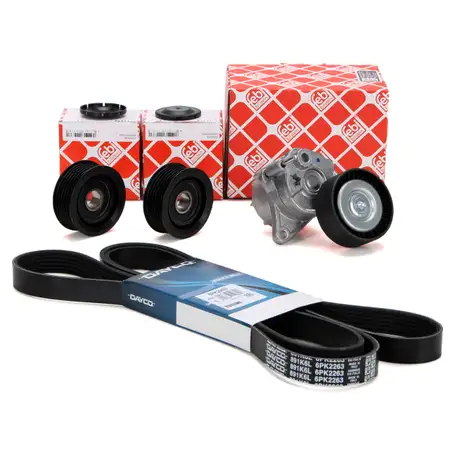 DAYCO Keilrippenriemen + febi Spanner + Rollen f&uuml;r MERCEDES W203 W204 W211 4-Zylinder CDI