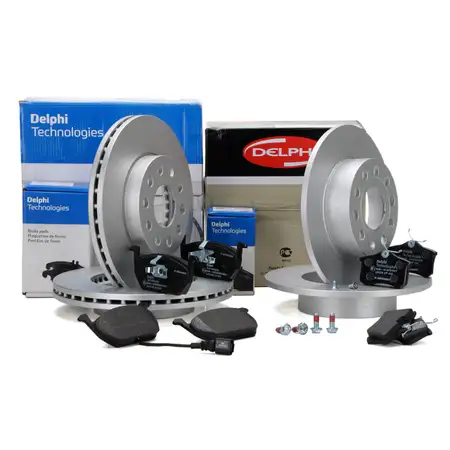 DELPHI Bremsscheiben + Bel&auml;ge + Wako f&uuml;r VW Golf 7 SEAT Leon 5F SKODA 3 vorne + hinten