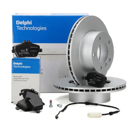 DELPHI Bremsscheiben + Bel&auml;ge + Wako f&uuml;r BMW 1er E81 E87 116i 118i 116d ab 03.2010 vorne