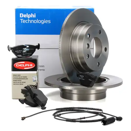 DELPHI Bremsscheiben + Bel&auml;ge + Wako f&uuml;r BMW 3er E46 316i 318i 318d hinten