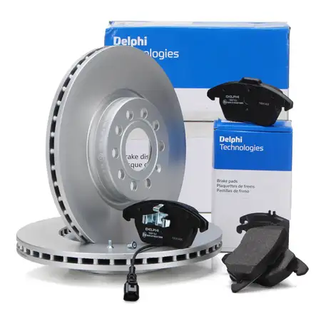 DELPHI Bremsscheiben + Bel&auml;ge + Wako f&uuml;r AUDI A3 SEAT Leon SKODA Octavia Golf 5 6 7 vorne