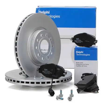 DELPHI Bremsscheiben + Bel&auml;ge + Wako f&uuml;r VW Golf 7 Caddy 4 Passat 3G vorne