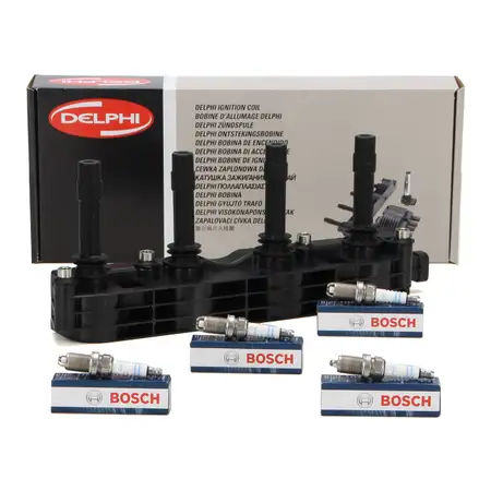 DELPHI Z&uuml;ndspule + 4x BOSCH FLR8LDCU+ Z&uuml;ndkerze f&uuml;r OPEL Astra G Vectra B C A 1.4 1.6