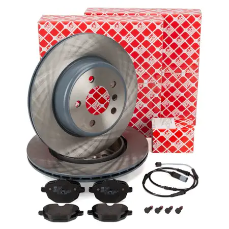 febi Bremsscheiben + Bremsbel&auml;ge + Warnkontaktsensor f&uuml;r BMW 5er 520-30i 518-30d hinten