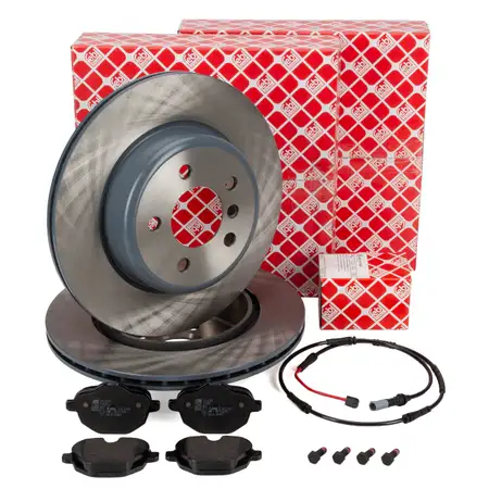 febi Bremsscheiben + Bremsbel&auml;ge + Sensor f&uuml;r BMW 5er F11 Touring 520-535i 518-535d hinten