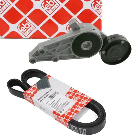febi Keilrippenriemen + Riemenspanner f&uuml;r VW Passat B5 AUDI A4 B5 B6 A6 C4 C5 1.6 1.8