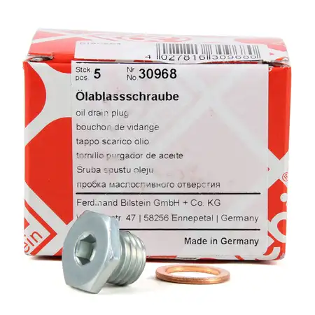 5x febi 30968 &Ouml;lablassschraube + Dichtring f&uuml;r BMW E81-88 E46 E90-93 X1 E84 Z4 E85
