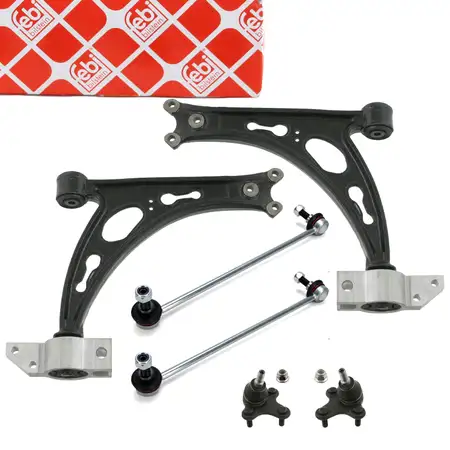 2x febi Querlenker + Traggelenk + Koppelstange f&uuml;r VW Golf 5 6 1T1 1T2 AUDI 8P vorne