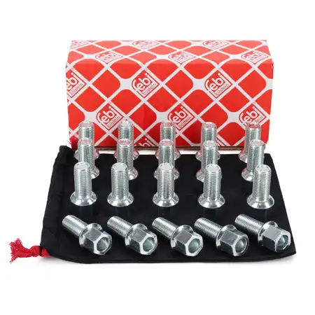 20x febi Radbolzen Radschrauben M14x1,5mm 27mm f&uuml;r AUDI SEAT SKODA VW + Beutel