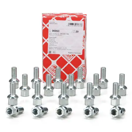 20x febi 06963 Radschraube M12x15mm f&uuml;r VW Golf 1 2 3 Passat Polo Vento AUDI 80 90 Coupe