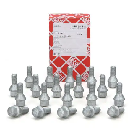 20x febi 19341 Radschraube M12x125mm f&uuml;r ALFA ROMEO CITROEN FIAT OPEL PEUGEOT
