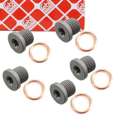 5x febi &Ouml;lablassschraube M14x15 N91167901 + O-Ring Dichtring N0138157 f&uuml;r AUDI SEAT SKODA