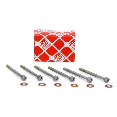 6x febi Zylinderschraube + Dichtringe Einspritzd&uuml;se f&uuml;r MERCEDES OM613 OM642 OM648 CDI