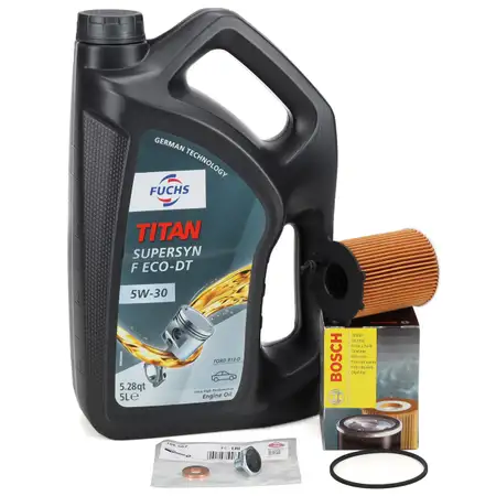5L FUCHS TITAN SUPERSYN F ECO-DT 5W30 Motor&ouml;l + BOSCH &Ouml;lfilter f&uuml;r PSA FORD VOLVO 1.4-1.6D