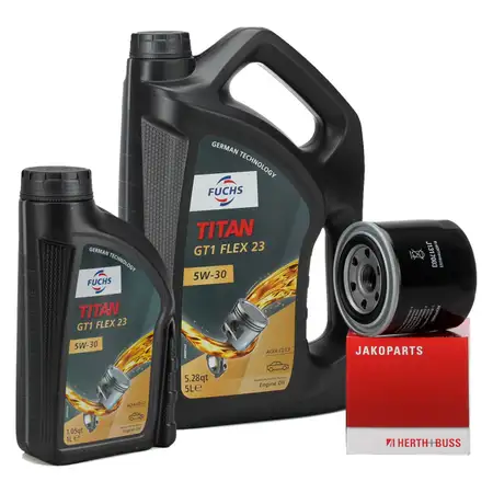 6L 6 Liter FUCHS Motor&ouml;l 5W30 + HERTH+BUSS &Ouml;lfilter f&uuml;r HONDA HYUNDAI KIA MAZDA TOYOTA