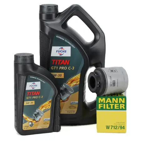 5L FUCHS TITAN GT1 PRO C-3 5W30 Motor&ouml;l + MANN &Ouml;lfilter f&uuml;r VW Golf 6 Passat 1.2/1.4 TSI