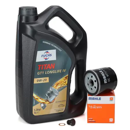 5L FUCHS TITAN 0W-20 Motor&ouml;l + MAHLE &Ouml;lfilter f&uuml;r VW Golf 7 8 Passat Polo 5 6 1.0-1.5 TSI