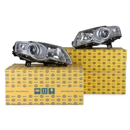 2x HELLA HALOGEN Hauptscheinwerfer + Stellmotor Set f&uuml;r VW B6/Variant links + rechts