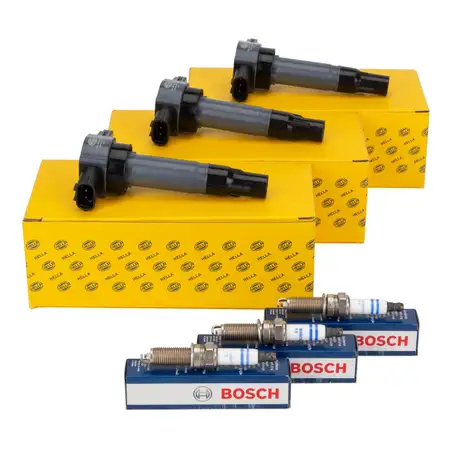 3x HELLA Z&uuml;ndspule + 3x BOSCH Z&uuml;ndkerze f&uuml;r SMART ForTwo 451 1.0/Turbo/Brabus M132