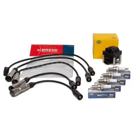 HELLA Z&uuml;ndspule + BREMI Z&uuml;ndkabelsatz + 4x BERU Z&uuml;ndkerze f&uuml;r VW Passat B3 B4 35i 2.0 115