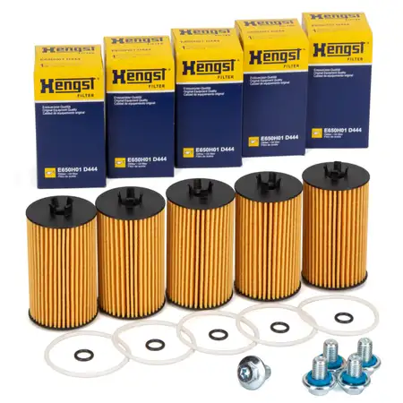 5x HENGST E650H01D444 &Ouml;lfilter + Schraube f&uuml;r OPEL Astra J K Insignia Mokka C 1.6 CDTI