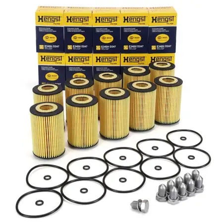 10x HENGST E340HD247 &Ouml;lfilter + Schraube f&uuml;r VW Golf 7 Passat Polo Tiguan 1.6/2.0TDI