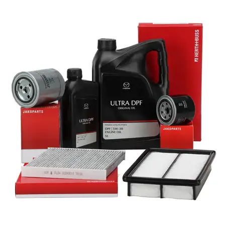 HERTH+BUSS Filterset 4-tlg + 6L ORIGINAL 5W30 ULTRA DPF Motor&ouml;l f&uuml;r MAZDA 6 GG 2.0-2.2 D