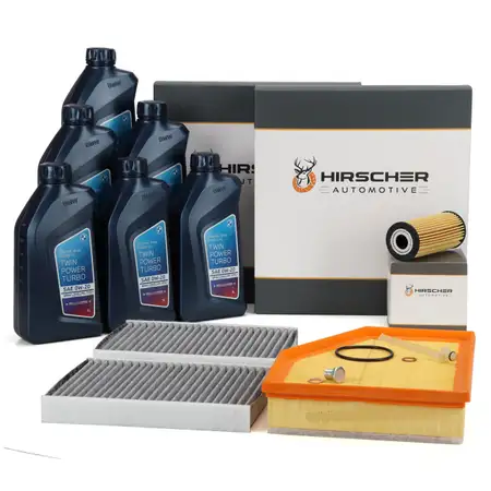 HIRSCHER Filterset 3-tlg + 6L ORIGINAL 0W20 Motor&ouml;l f&uuml;r BMW G30 G31 G32 G11 G12 X5 B47 B48