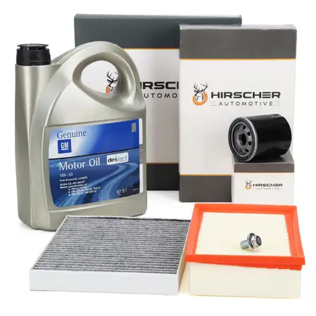 HIRSCHER Filterset + 5L ORIGINAL 5W30 dexos2 Motor&ouml;l f&uuml;r OPEL Mokka/10 J13 1.4 4x4 Fgst.