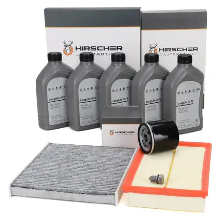 HIRSCHER Filterset + 5L ORIGINAL 0W30 Motor&ouml;l f&uuml;r VW Golf 7 8 8V 8Y Leon 1.0/1.5TSI