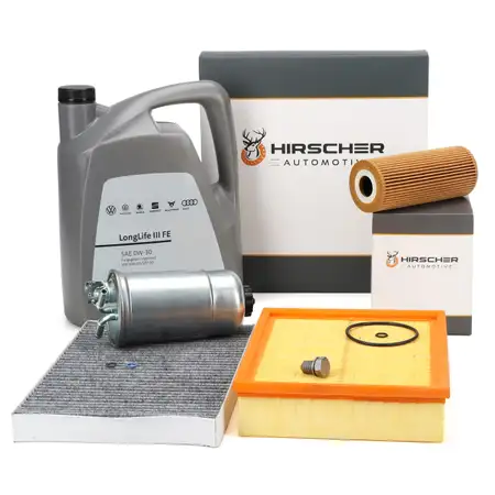 HIRSCHER Filterset 4-tlg + 5L ORIGINAL 0W30 Motor&ouml;l f&uuml;r AUDI A6 4B C5 1.9 TDI 130 PS