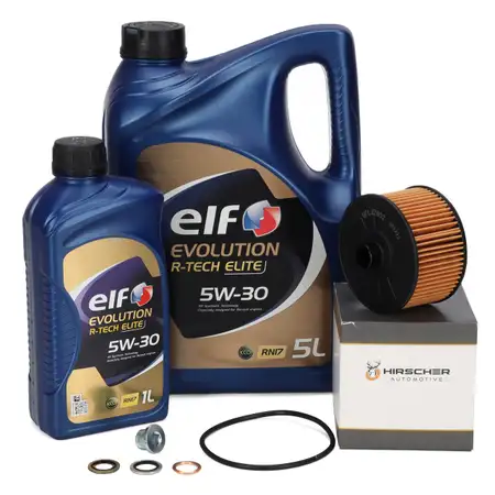 6L elf Evolution R-TECH ELITE 5W30 Motor&ouml;l + HIRSCHER &Ouml;lfilter f&uuml;r RENAULT 152095084R