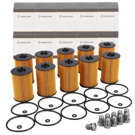 10x HIRSCHER &Ouml;lfilter + Schraube f&uuml;r VW Golf 7 Passat B8 Polo 6 Tiguan Touran 1.6/2.0 TDI
