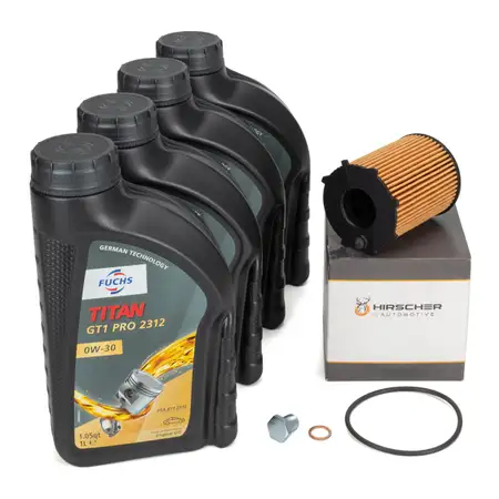 4L FUCHS 0W-30 Engine Oil + HIRSCHER Oil Filter for FIAT 500, 500L, Panda, 312, 319, Punto 0.9