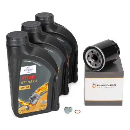 3L FUCHS 5W-40 Engine Oil + HIRSCHER Oil Filter for FIAT 500, 500L, Panda, 169, Punto, 188, 1.4