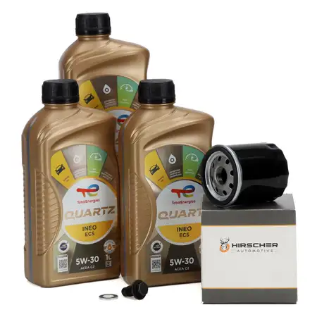 3L TOTAL QUARTZ INEO ECS 5W-30 Motor&ouml;l + HIRSCHER &Ouml;lfilter f&uuml;r CITROEN C1 PEUGEOT 107 1.0