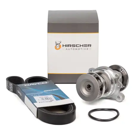 HIRSCHER Wasserpumpe + DAYCO Keilrippenriemen f&uuml;r BMW E36 E34 bis 09.1995 M42 M43