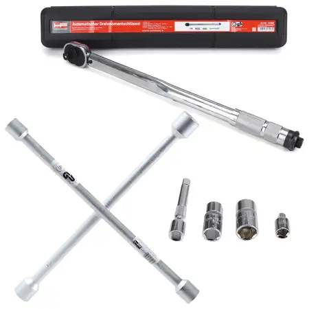 HP Drehmomentschl&uuml;ssel Umschaltknarre 1/2" 40-210 Nm + Steckn&uuml;sse + Radkreuz