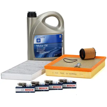 Filterset 3-tlg + 4x BOSCH Z&uuml;ndkerze + 5L f&uuml;r OPEL MOTOR&Ouml;L 5W30 Signum Vectra C 2.2 155 PS
